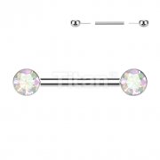 Implant Grade Titanium Threadless Push In Nipple Barbell With Bezel Set CZ Ends