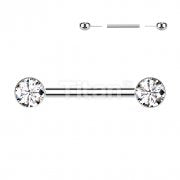 Implant Grade Titanium Threadless Push In Nipple Barbell With Bezel Set CZ Ends