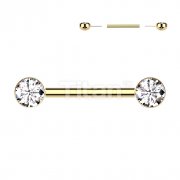 Implant Grade Titanium Threadless Push In Nipple Barbell With Bezel Set CZ Ends