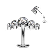 Implant Grade Titanium Threadless Floating Convex Base Belly Button Ring With 5 Round Bezel Set Swarovski Crystal Curve Top