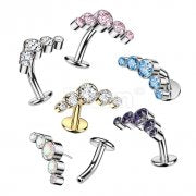Implant Grade Titanium Threadless Floating Convex Base Belly Button Ring With 5 Round Bezel Set Swarovski Crystal Curve Top