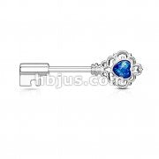 Opal Glitter Heart Centered Filigree Vintage Key 316L Surgical Steel Nipple Barbell Rings