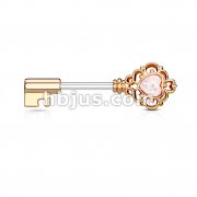 Opal Glitter Heart Centered Filigree Vintage Key 316L Surgical Steel Nipple Barbell Rings