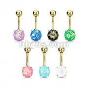 70pcs Opal Glitter Prong Set Gold IP Over 316L Surgical Steel Belly Button Ring Bulk Pack (10pcs x 7 Colors)