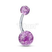 Implant Grade Titanium Externally Threaded Belly Button Ring With Ultra Glitter Acrylic Balls