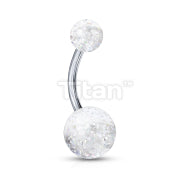 Implant Grade Titanium Externally Threaded Belly Button Ring With Ultra Glitter Acrylic Balls