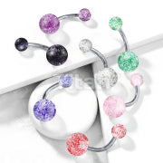 Implant Grade Titanium Externally Threaded Belly Button Ring With Ultra Glitter Acrylic Balls