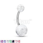 Implant Grade Titanium Externally Threaded Belly Button Ring With Ultra Glitter Acrylic Balls