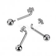 Implant Grade Titanium Internally Threaded L Bent Christina Piercing With CZ Flower Top and Pressed Fit Gem End