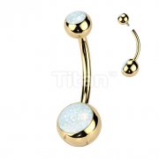 Implant Grade Titanium Internally Threaded Double Jeweled Opal Belly Button Ring