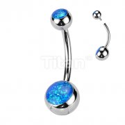 Implant Grade Titanium Internally Threaded Double Jeweled Opal Belly Button Ring