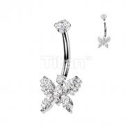 Implant Grade Titanium Internally Threaded 5 Marquise CZ Butterfly With Round CZ Prong Set Top Belly Button Ring
