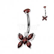 Implant Grade Titanium Internally Threaded 5 Marquise CZ Butterfly With Round CZ Prong Set Top Belly Button Ring