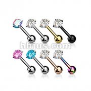 80 Pcs Prong Set Round CZ 316L Surgical Steel Barbell Tongue Rings (10 Pcs x 8 Colors)