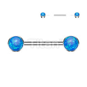 Implant Grade Titanium Threadless Push in Nipple Barbell With Forward Facing Bezel Set Opal Flat Ends