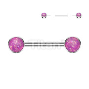 Implant Grade Titanium Threadless Push in Nipple Barbell With Forward Facing Bezel Set Opal Flat Ends