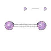 Implant Grade Titanium Threadless Push in Nipple Barbell With Forward Facing Bezel Set Opal Flat Ends