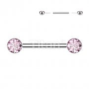 Implant Grade Titanium Threadless Push In Nipple Barbell With Bezel Set CZ Ends
