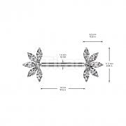 Implant Grade Titanium Threadless Push In Nipple Barbell With 5 Marquise CZ Forward Facing Fan Ends