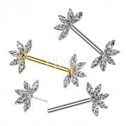 Implant Grade Titanium Threadless Push In Nipple Barbell With 5 Marquise CZ Forward Facing Fan Ends