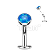 Implant Grade Titanium Threadless Floating Convex Base Belly Button Ring With Bezel Set Opal Ball Top
