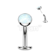 Implant Grade Titanium Threadless Floating Convex Base Belly Button Ring With Bezel Set Opal Ball Top