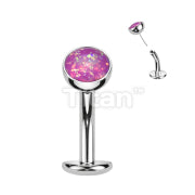 Implant Grade Titanium Threadless Floating Convex Base Belly Button Ring With Bezel Set Opal Ball Top
