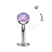 Implant Grade Titanium Threadless Floating Convex Base Belly Button Ring With Bezel Set Opal Ball Top