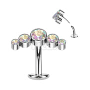Implant Grade Titanium Threadless Floating Convex Base Belly Button Ring With 5 Round Bezel Set Swarovski Crystal Curve Top