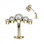 Implant Grade Titanium Threadless Floating Convex Base Belly Button Ring With 5 Round Bezel Set Swarovski Crystal Curve Top
