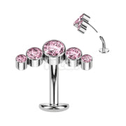 Implant Grade Titanium Threadless Floating Convex Base Belly Button Ring With 5 Round Bezel Set Swarovski Crystal Curve Top