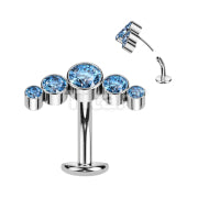Implant Grade Titanium Threadless Floating Convex Base Belly Button Ring With 5 Round Bezel Set Swarovski Crystal Curve Top