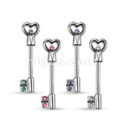 Heart Key with CZs Nipple Bar 316L Surgical Steel