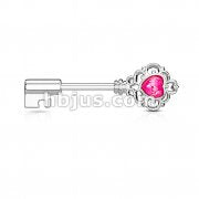 Opal Glitter Heart Centered Filigree Vintage Key 316L Surgical Steel Nipple Barbell Rings
