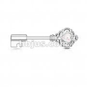 Opal Glitter Heart Centered Filigree Vintage Key 316L Surgical Steel Nipple Barbell Rings