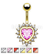 Large Heart CZ Center with CZ Paved Heart 316L Surgical Steel Belly Button Ring Mix 36 Pcs Bulk Pack (6 pcs x 6 Colors)