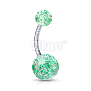 Implant Grade Titanium Externally Threaded Belly Button Ring With Ultra Glitter Acrylic Balls