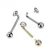 Implant Grade Titanium Internally Threaded L Bent Christina Piercing Jewelry With Flat Bezel Set and Pressed Fit Gem End