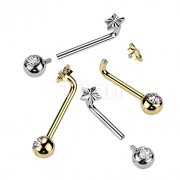 Implant Grade Titanium Internally Threaded L Bent Christina Piercing Jewelry With Flat Bezel Set and Pressed Fit Gem End
