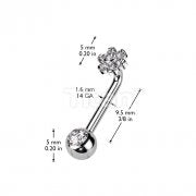 Implant Grade Titanium Internally Threaded L Bent Christina Piercing With CZ Flower Top and Pressed Fit Gem End