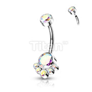 Implant Grade Titanium Internally Threaded Round Bezel Set CZ Cluster Belly Button Ring