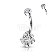 Implant Grade Titanium Internally Threaded Round Bezel Set CZ Cluster Belly Button Ring
