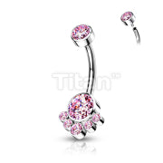 Implant Grade Titanium Internally Threaded Round Bezel Set CZ Cluster Belly Button Ring