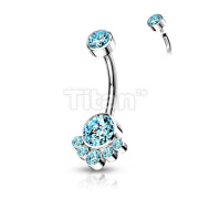 Implant Grade Titanium Internally Threaded Round Bezel Set CZ Cluster Belly Button Ring