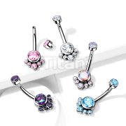 Implant Grade Titanium Internally Threaded Round Bezel Set CZ Cluster Belly Button Ring