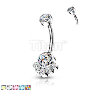 Implant Grade Titanium Internally Threaded Round Bezel Set CZ Cluster Belly Button Ring