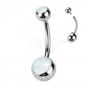 Implant Grade Titanium Internally Threaded Double Jeweled Opal Belly Button Ring