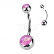 Implant Grade Titanium Internally Threaded Double Jeweled Opal Belly Button Ring