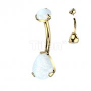Implant Grade Titanium Internally Threaded Round Opal Top With Bottom Prong Set Pear Shape Opal Belly Button Ring