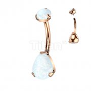 Implant Grade Titanium Internally Threaded Round Opal Top With Bottom Prong Set Pear Shape Opal Belly Button Ring